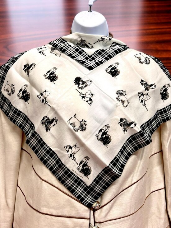 Burberry Accessories - Buberrys Neck-kerchief 19.5" cotton  Ivery gray black dogs printed all over (86